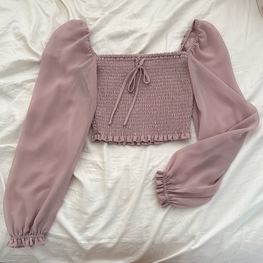 Aritzia Wilfred Pink Puff Sleeve Chiffon Blouse 2XS
